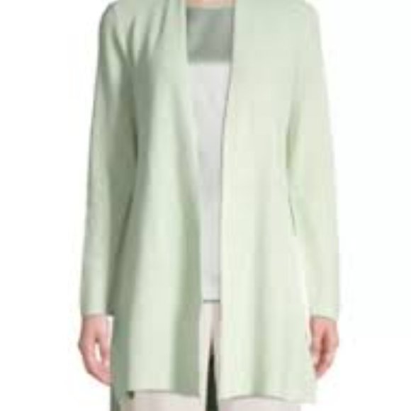 Eileen Fisher Woman Mist Green Organic Linen Crepe Open Long Cardigan 1x - Picture 1 of 9